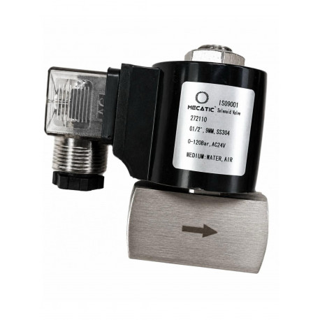 Electrovalvula 1/2" Inox Mecatic alta presion 0-120bar ,NC ,220V